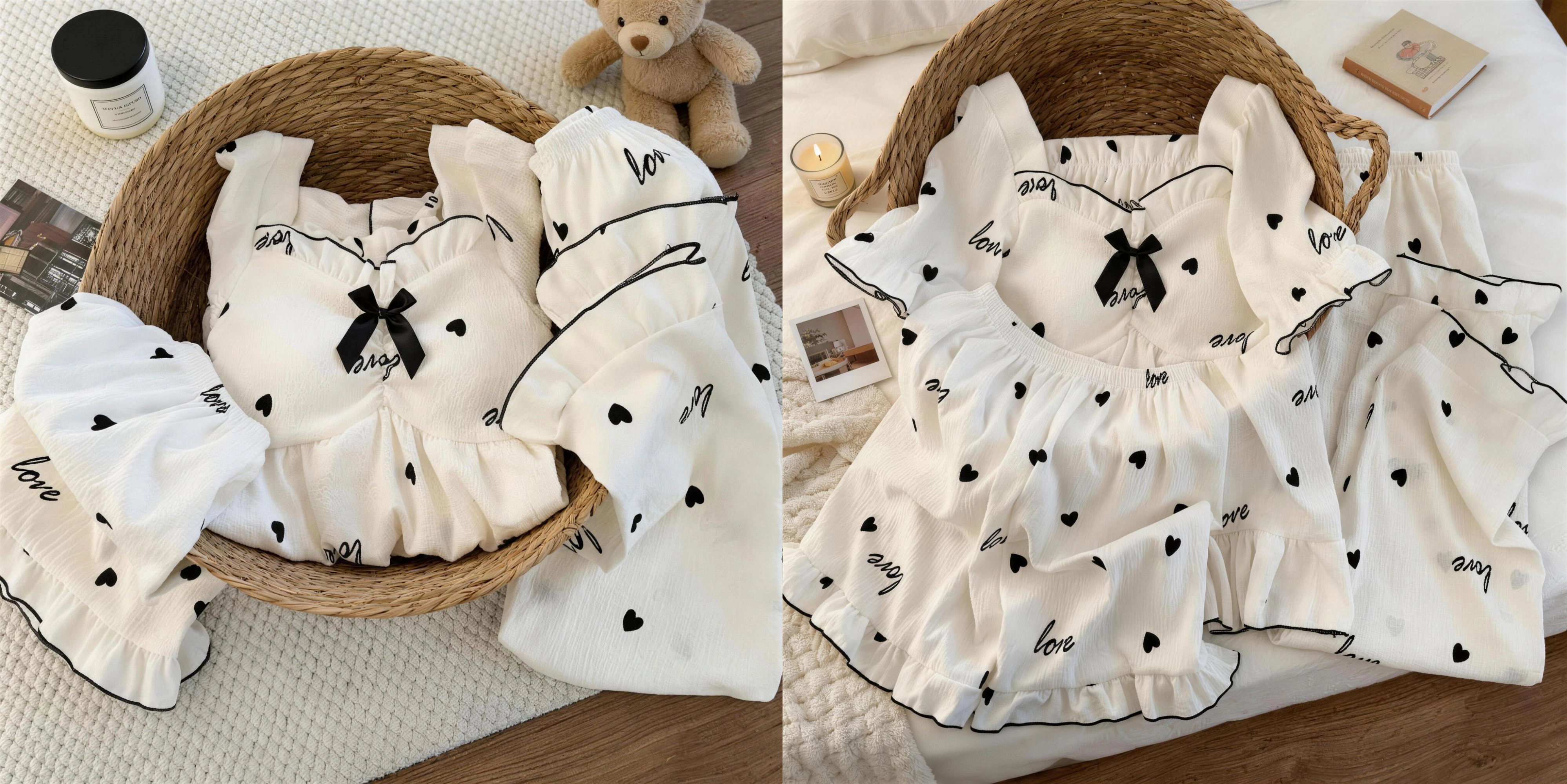 温柔甜美的爱心印花家居服套装
